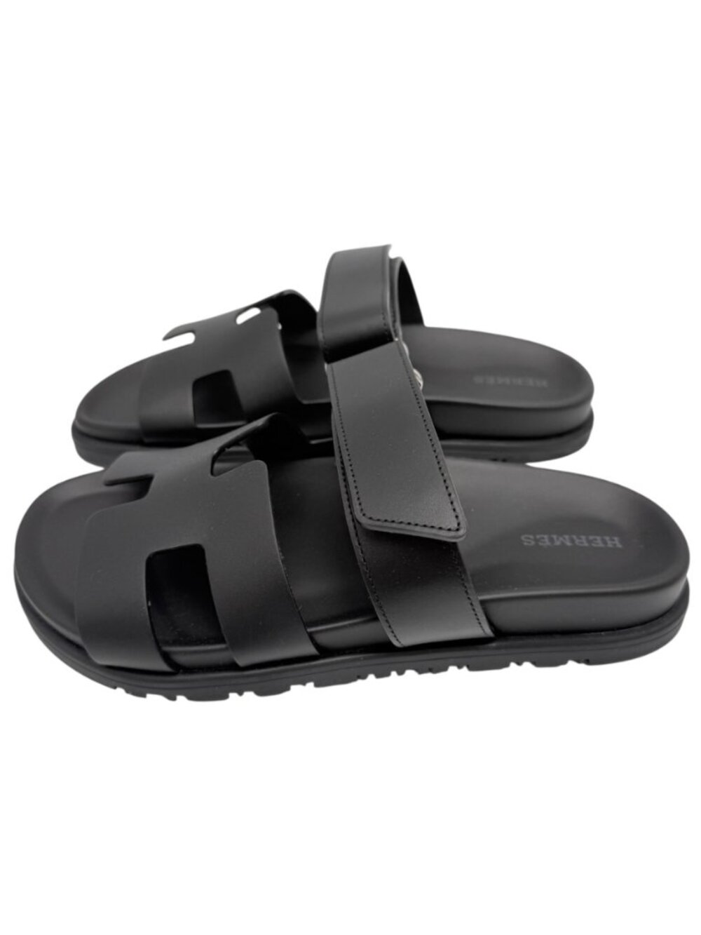 HERMES Black Calfskin Chypre Velcro Strap Sandals Sz 7 - Picture 3 of 10
